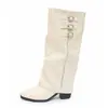 Botas de Moda de Tacón Alto Talla Grande Hebilla Transfronteriza Otoño 2026 Talla Grande Comercio Exterior Plisadas Retro de Caña Alta para Mujer