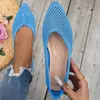 Zapatos planos de color liso poco profundos transfronterizos europeos y americanos para mujer, zapatos de trabajo, zapatos planos de punta hueca tejidos transpirables, venta al por mayor en tallas grandes
