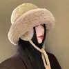 Gorro de Pescador de Felpa de Invierno para Mujer, Sombrero Mongol Estilo Japonés, Gorro para la Cabeza que Protege los Oídos, Cálido y Espeso, Gorro Lindo Holgado