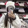 Bonito Gorro de Peluche con Orejas de Gato y Lazo, Protección Cálida para los Oídos para Mujer, Otoño e Invierno, Dibujos Animados, Hello Kitty, Gato, Kt, Gorro Pulóver