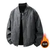 Jaqueta de Couro Masculina Outono Inverno Casaco de Couro PU Masculino Estiloso Gola Baseball Casual Jaqueta Biker Tendência Solta