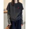 Camiseta de Manga Larga de Terciopelo Alemán Cepillado, Estilo Único, Falso Dos Piezas, Longitud al Hombro, para Mujer, Versátil, Moda Otoño e Invierno, Camiseta de Capa Base Engrosada