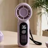Mini Ventilador de Turbina Portátil com Display Digital, Luz LED, Carregamento USB, Longa Duração da Bateria, Ventilador Portátil para Exterior com Cordão