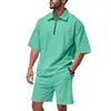 Estação Independente Transfronteiriça Verão Masculino Solto Lar Hip-hop Zíper POLO High Street Casual Manga Curta Shorts Conjunto de Duas Peças