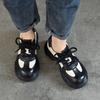 [Precio del Evento 128] Zapatos Casuales Retro de Plataforma con Suela Gruesa, Piel Vacuna Punta Redonda Cordones Caña Baja Zapatos de Tacón Alto