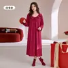 [100% Algodón] Nueva colección de otoño: pijamas de pareja rojos, camisón de noche de bodas de manga larga para mujer y ropa cómoda para estar en casa para el año de nacimiento