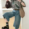 Jeans cropped largo estilo retro americano para mulheres, verão plus size de corte solto para corpo tipo pera, calça reta que afina