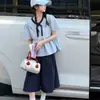 Conjunto de Camisa de Muñeca de Manga Corta y Pantalones Anchos para Niñas de Verano Ropa Infantil Conjunto de Dos Piezas Moderno de Camisa de Muñeca y Pantalones Cortos para Niñas
