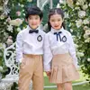 Roupa de jardim de infância terno primavera e outono uniforme escolar infantil britânico Nova camisa novo conjunto de duas peças para alunos do ensino fundamental e médio