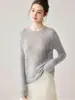 Suéter Feminino de Caxemira Vazado Lantejoulas Gola Redonda Camada Base Outono Inverno Novo Elegante Versátil Cor Sólida Top de Temperamento