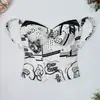 Corset Cropped com Estampa Pop Art em Preto e Branco, Modelagem da Cintura, Luxuoso e Fashion, Cobertura das Laterais do Peito, Corset de Barbatanas