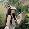 Sombrero de Paja para Vacaciones de Verano en la Playa Sombrero de Copa Vacía para Mujer Estilo Coreano Viaje Plegable Sombrero de Playa Tejido de Paja Sombrero Protector Solar