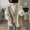 Jaqueta Colete de Algodão Feminina, Novo Estilo Primavera e Outono, Caimento Solto, Decote V Emagrecedor, Design Simples e Único, Colete de Trabalho