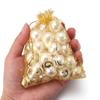 Bolsa de organza curva bronceada para pestañas, bolsa de regalo de Navidad, bolsa de gasa transparente DIY, bolsa de gasa con haz de perlas, venta al por mayor