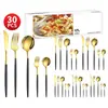Amazon talheres de aço inoxidável faca e garfo portugueses conjunto de 30 peças Western food conjunto de caixa de presente faca, garfo e colher de bife dourados