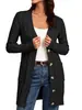 Exportação Transfronteiriça Amazon Outono e Inverno Novo Suéter Tricotado Longo Torcido Cardigan Jaqueta Feminina Cor Pura Botão Bolso