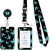 Lanyard negro de poliéster impreso con mariposa de epoxi, hebilla de fácil extracción, fácil de tirar, para identificación de teléfono móvil, mariposa con cubierta deslizante de empuje, tarjetero