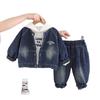 Conjunto de Sudadera con Capucha de Manga Larga y Rayas Verticales de Mezclilla para Niños, Otoño 2025, Nuevo, Tres Piezas, para Bebés y Niños