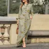 Vestido informal de vacaciones para mujer, de manga larga, con solapa y estampado floral, de algodón, con botones y camisa larga