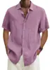 2026 Sitio Independiente Deseo Artículo Más Vendido de Amazon Verano Cuello en V Botón Algodón Lino Color Sólido Camisa de Moda para Hombre