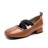 Zapatos de tacón alto poco profundos con punta cuadrada y tiras gruesas, estilo ballet para niñas, de cuero, zapatos pequeños de cuero para niñas para combinar con faldas