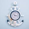 Reloj de pared creativo de personalidad azul y blanco estilo mediterráneo, timón, timonel, ancla, reloj, reloj electrónico, decoración, reloj de navegación