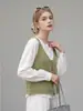 Chaleco de punto verde para mujer, estilo otoñal suave, sin mangas, adecuado para usar en capas, diseño abierto al frente, top versátil, chaleco pequeño