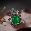 Anillo de Sapo Dorado de Calcedonia Imitación Estilo Frío Retro para Mujer Anillo de Dedo de Rana Moda Anillo Abierto de Diamante Versátil