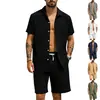 Camisa jacquard de linho de marca independente transfronteiriça com listras verticais, gola de lapela masculina, abotoada, modelagem solta, respirável, camisa casual masculina de manga curta