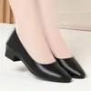 Zapatos de mujer versátiles de cuero suave y tacón bajo para ir al trabajo y entrevistas, zapatos de trabajo, zapatos de cuero poco profundos de una sola pieza para mujer