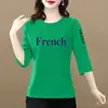 Camiseta de moda de manga tres cuartos de marca para comercio exterior transfronterizo, para madres, mujeres de mediana edad y mayores, tallas grandes