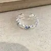 Anillo de Corazón Azul Océano para Mujer, Simple y Elegante, Lujo Ligero, Anillo Abierto Exquisito, Personalidad de Nicho, Anillo Versátil para el Dedo Índice