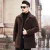 Chaqueta de Lana de Cordero Estilo Nuevo Otoño e Invierno con Cuello Solapa, Abrigo Corto de Cuero Sintético para Hombre, Forro Polar de Lana de Cordero, Engrosado, Cálido, Chaqueta Negra