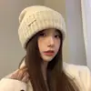 Gorro Quente de Outono e Inverno, Estilo Despojado, À Prova de Frio e Vento, Versátil, Tamanho Grande para Circunferência da Cabeça, Chapéu de Lã Tricotado, Caimento Solto