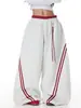 Pantalones Jogger de Retazos Rayados Color Block con Doble Cintura Estilo Retro Americano para Mujer, Pantalones Deportivos de Pierna Ancha para Danza Jazz