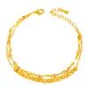 Pulseira de Contas Ab Flor Cortada Dupla Camada Ouro Brilhante 24K Estilo Igual da Loja de Ouro Puzuo, Joia de Mão de Alto Padrão, Elegante e Versátil para Mulheres