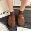 Pantuflas de Cerdo con Dedos Separados Estilo Coreano, Peludas, para Mujer, Novedad Otoño/Invierno 2026, Hebilla Metálica Retro, Pantuflas de Algodón Cálidas para Exteriores