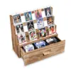 Suporte de Rack de Armazenamento de Cartas Planeta de Madeira para Desktop Multi-Camadas Suporte de Exibição de Cartas Esportivas Suporte de Armazenamento de Cartas de Estrela de Futebol Basquete Personalização