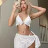 Bikini Sexy de Color Sólido Nuevo Traje de Baño de Tres Piezas Bikini con Cordones Halter Moda Europea y Americana