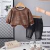 Roupa Infantil Meninos Conjunto de Outono Estiloso Bebê Crianças Primavera e Outono Moletom Legal com Estampa de Letras Gola Redonda Conjunto de Duas Peças Tendência Meninos