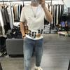 2022 verão novo homens de manga curta camiseta personalizada cabeça grande carta impressa pintura a óleo top moda moda solta