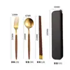 Amazon Set Portátil de Cuchara, Tenedor y Palillos Cuchara Tenedor Portugueses Palillos de Madera Tenedor Cuchara para Estudiantes Vajilla para Exteriores