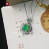 Colgante de Calcedonia Verde Jade Tipo Hielo con Incrustación de Cobre Chapado en Plata 925, Colgante de Collar de Ágata Morada Completa Rosa Hielo Cara de Huevo de Paloma