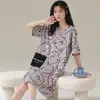 Pijama Popular de Verano para Mujer, Bonita Camisón de Manga Corta, Falda Midi Delgada de Dibujos Animados Talla Grande de Verano, Ropa de Casa que se Puede Usar Afuera