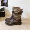 Botas de Caballero de Locomotora Occidental Hebilla de Cuero Tacón Grueso Botas Martin Mujer 2026 Estilo Coreano Nuevas Invierno Versátiles Botas con Plataforma Botines