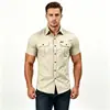 E-commerce Transfronteiriço Verão 2026 Masculino Camisa com Gola Lapela Botões Versátil Fashion Cor Sólida Corte Relaxado Manga Curta