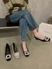 Zapatos Planos Elegantes con Tacón Grueso y Pedrería Francesa para Mujer 2023 Nuevos para Primavera y Otoño Negro Punta Cuadrada Zapatos de Alta Gama para el Trabajo