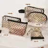 Bolsa de maquillaje de malla flocada con diseño de corazón, bolsa portátil para retoques de labial, almacenamiento de viaje de gran capacidad, neceser ampliado
