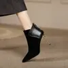 Botines de Punta Fina para Mujer Tacón Delgado 2026 Tendencia Otoño Invierno Nuevo Estilo Elegantes Botines de Tacón Alto Patchwork de Gamuza Botas Nude