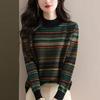 Gola alta meia listrada malha retrô primavera nova moda blusa de base quente elegante manga longa top para mulheres